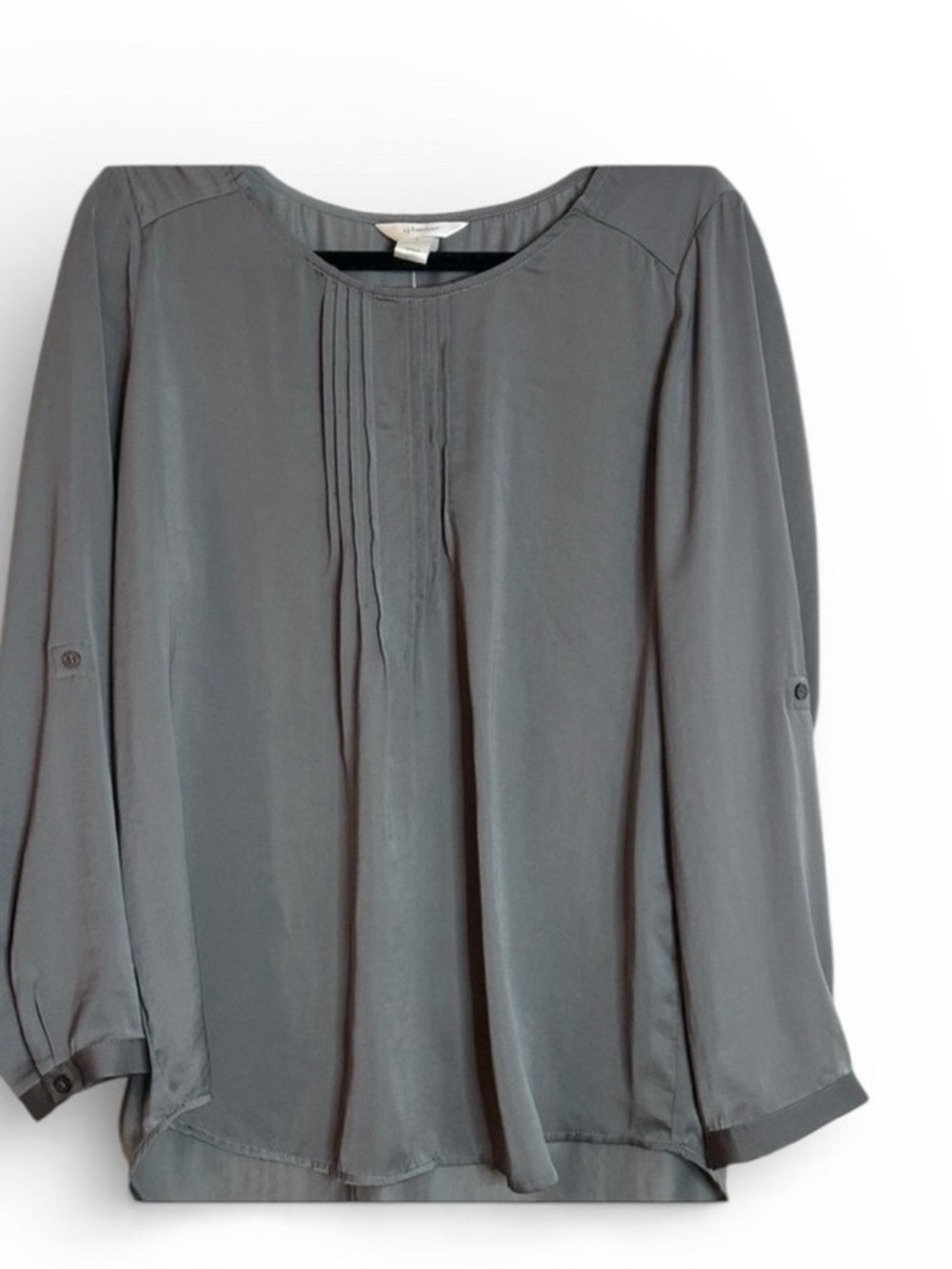 Women's Gray Pleated Front Blouse - Casual Work Top